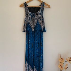 Blue and White Layered Maxi Dress